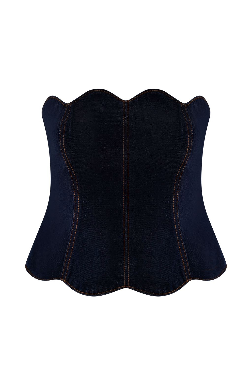 Oakley Strapless Scallop Denim Top in Indigo Blue – Chic&Drifts
