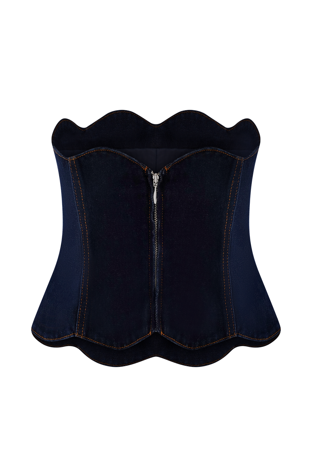 Oakley Strapless Scallop Denim Top in Indigo Blue – Chic&Drifts