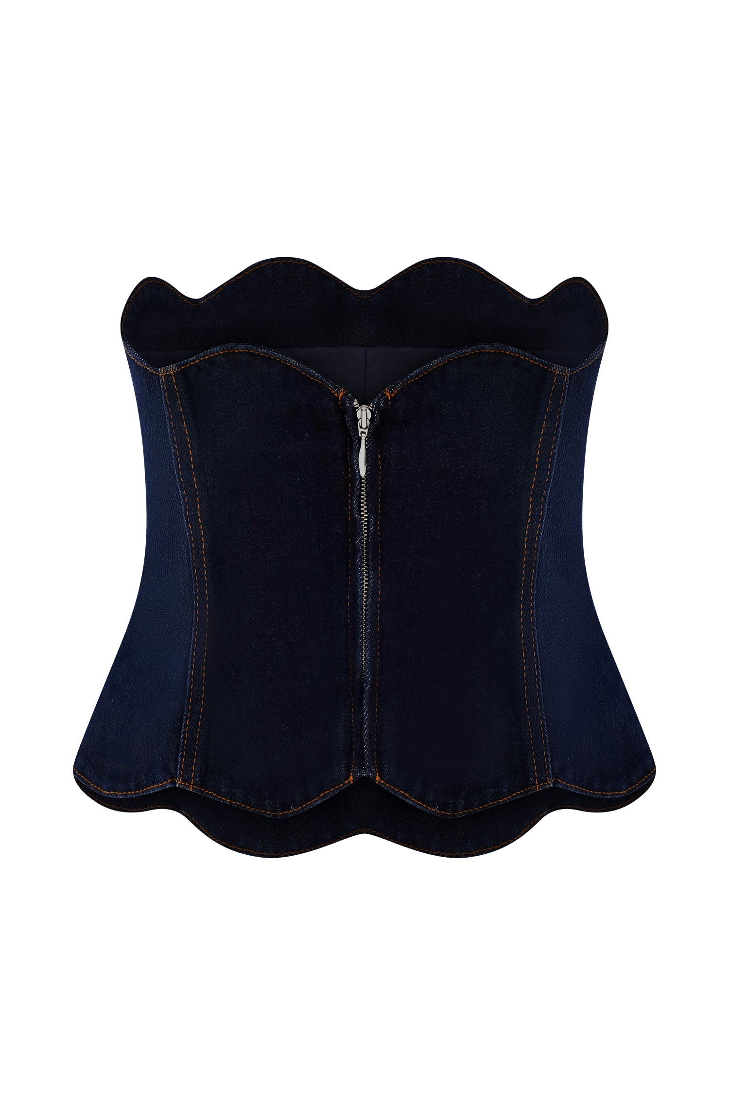 Oakley Strapless Scallop Denim Top in Indigo Blue – Chic&Drifts