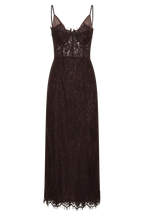 Ottilie Lace And Mesh Midi Dress in Dark Chocolate – Chic&Drifts