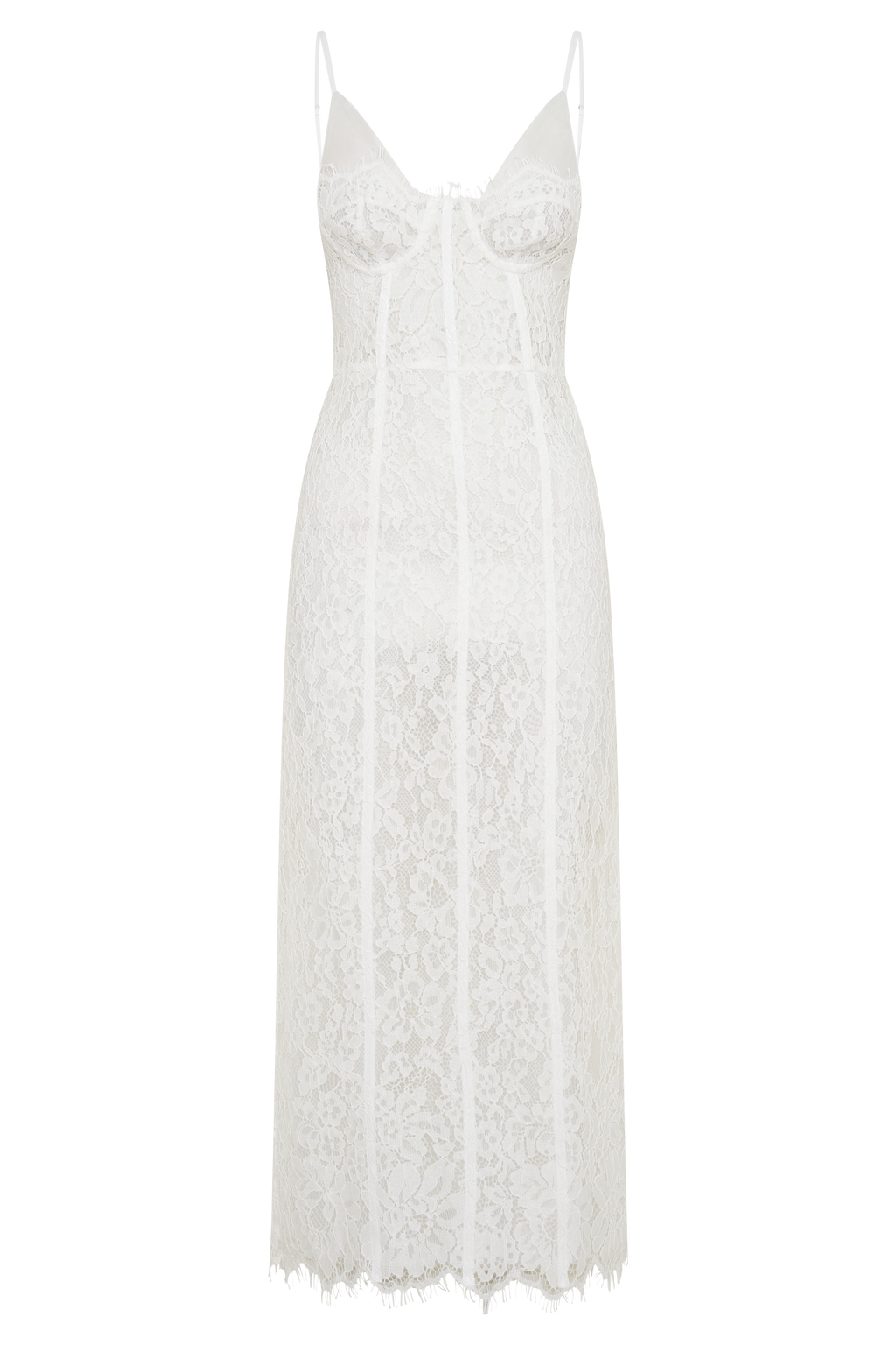 Ottilie Lace And Mesh Midi Dress in White – Chic&Drifts