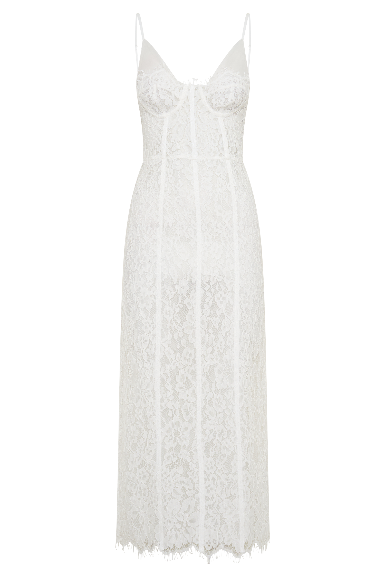 Ottilie Lace And Mesh Midi Dress in White – Chic&Drifts