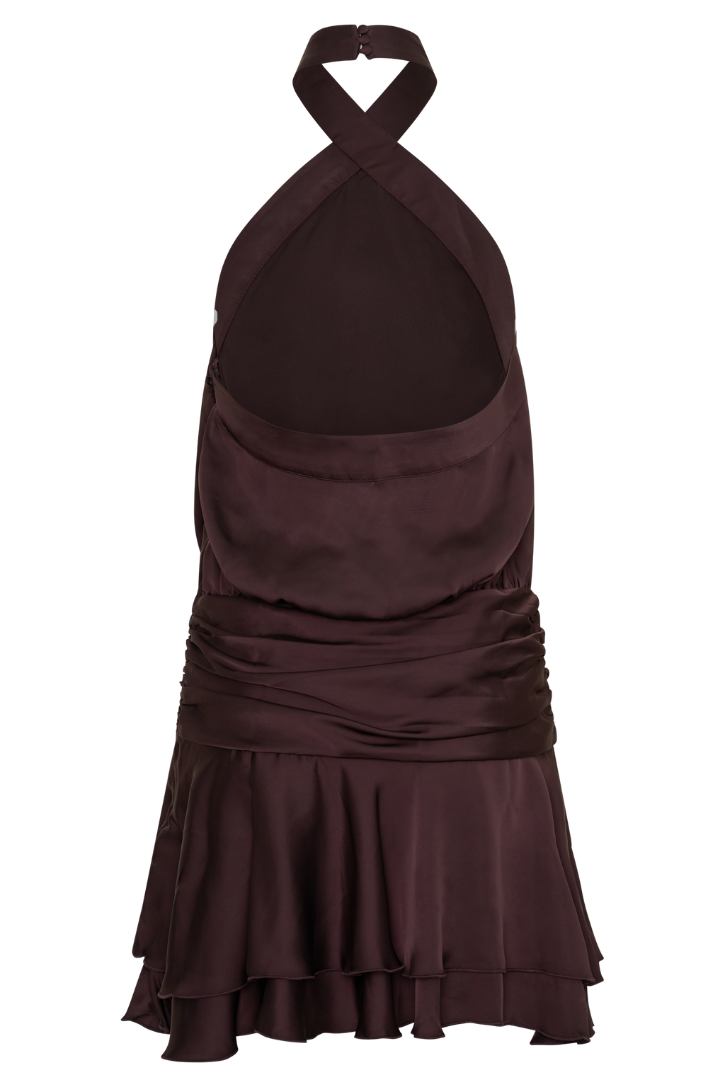 Poppy Satin Halter Mini Dress in Chocolate – Chic&Drifts
