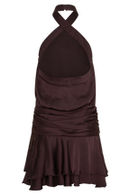 Poppy Satin Halter Mini Dress in Chocolate – Chic&Drifts