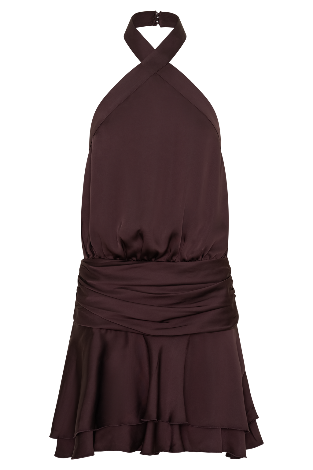Poppy Satin Halter Mini Dress in Chocolate – Chic&Drifts