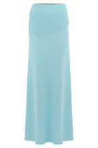 Petra Ruched Knit Maxi Skirt in Light Blue – Chic&Drifts