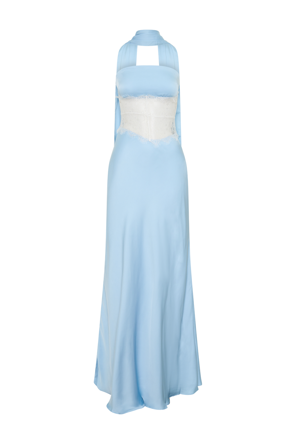 Pilar Strapless Satin And Lace Maxi Dress in Cornflower Blue – Chic&Drifts