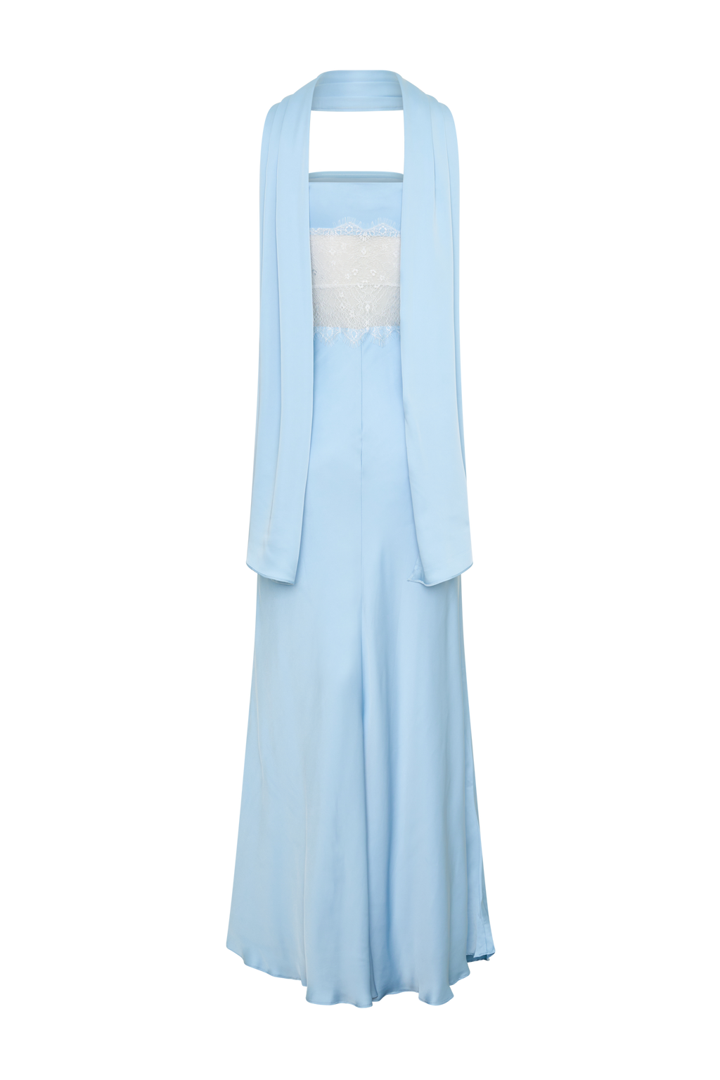 Pilar Strapless Satin And Lace Maxi Dress in Cornflower Blue – Chic&Drifts