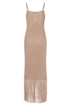 Raelynn Metallic Knit Fringe Midi Dress in Gold – Chic&Drifts