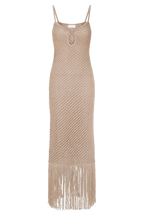 Raelynn Metallic Knit Fringe Midi Dress in Gold – Chic&Drifts