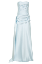 Sarah Strapless Maxi Dress With Waist Tie in Ice Blue – Chic&Drifts