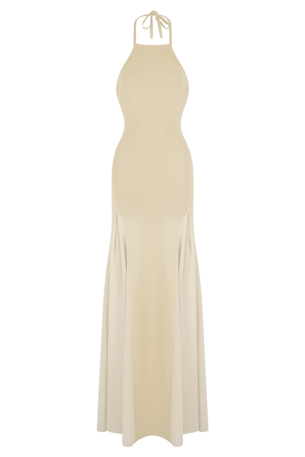 Soleil Knit And Mesh Halter Maxi Dress in Cream – Chic&Drifts