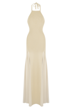 Soleil Knit And Mesh Halter Maxi Dress in Cream – Chic&Drifts