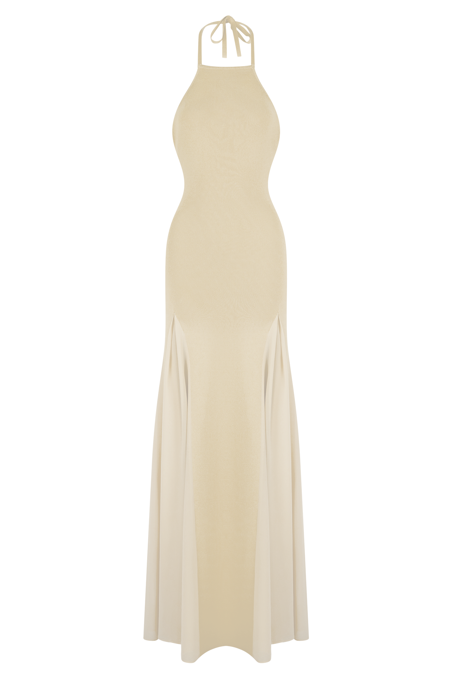 Soleil Knit And Mesh Halter Maxi Dress in Cream – Chic&Drifts