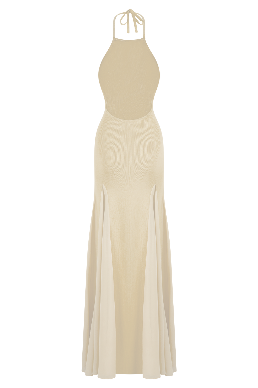 Soleil Knit And Mesh Halter Maxi Dress in Cream – Chic&Drifts