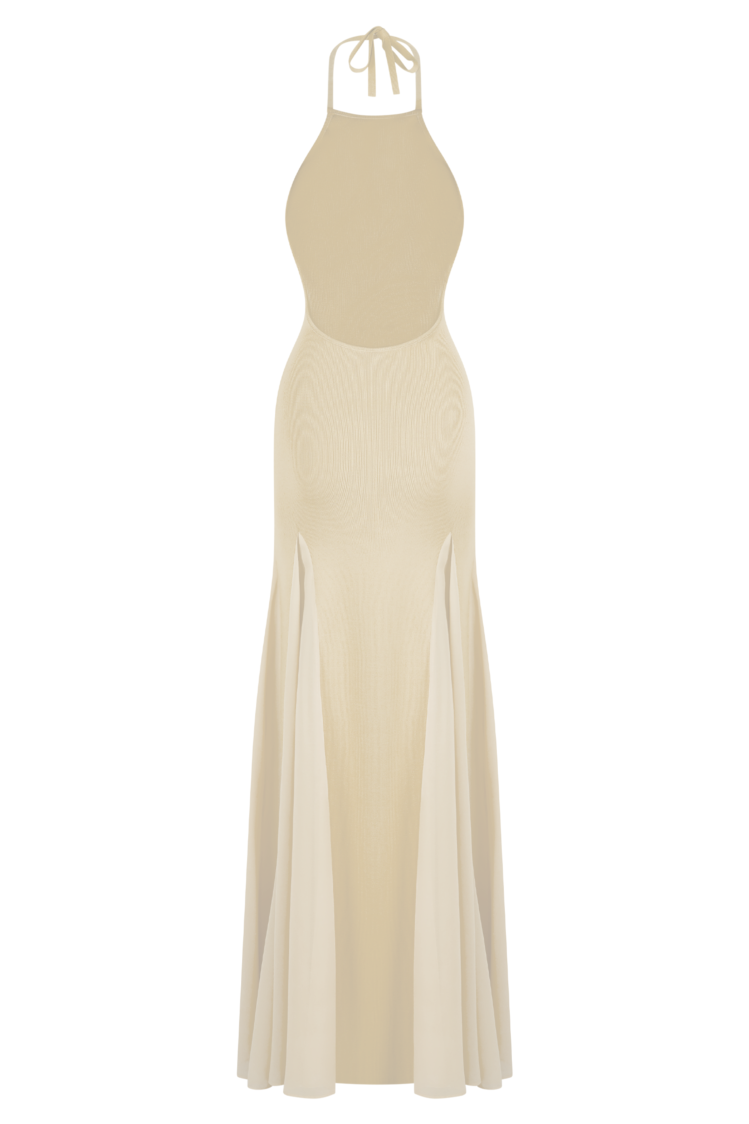 Soleil Knit And Mesh Halter Maxi Dress in Cream – Chic&Drifts