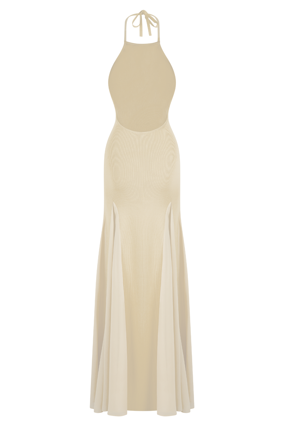 Soleil Knit And Mesh Halter Maxi Dress in Cream – Chic&Drifts