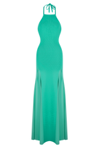 Soleil Knit And Mesh Halter Maxi Dress in Lagoon – Chic&Drifts