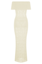 Solstice Off Shoulder Crochet Knit Maxi Dress in Ivory – Chic&Drifts