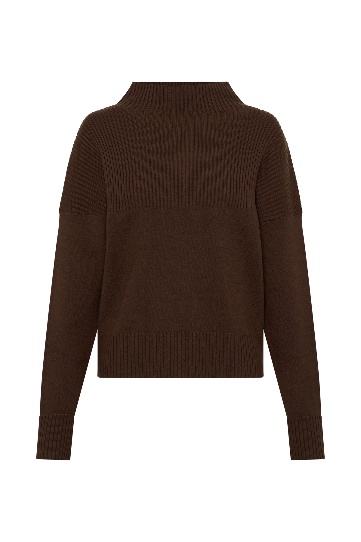 Stanley Ribbed High Neck Jumper in Chocolate – Chic&Drifts