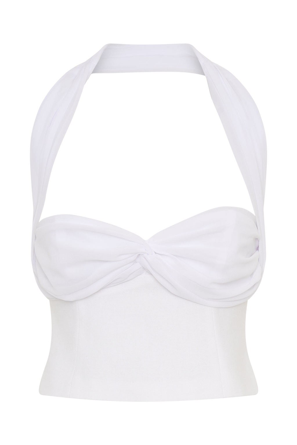 Talia Chiffon And Linen Halter Top in White – Chic&Drifts