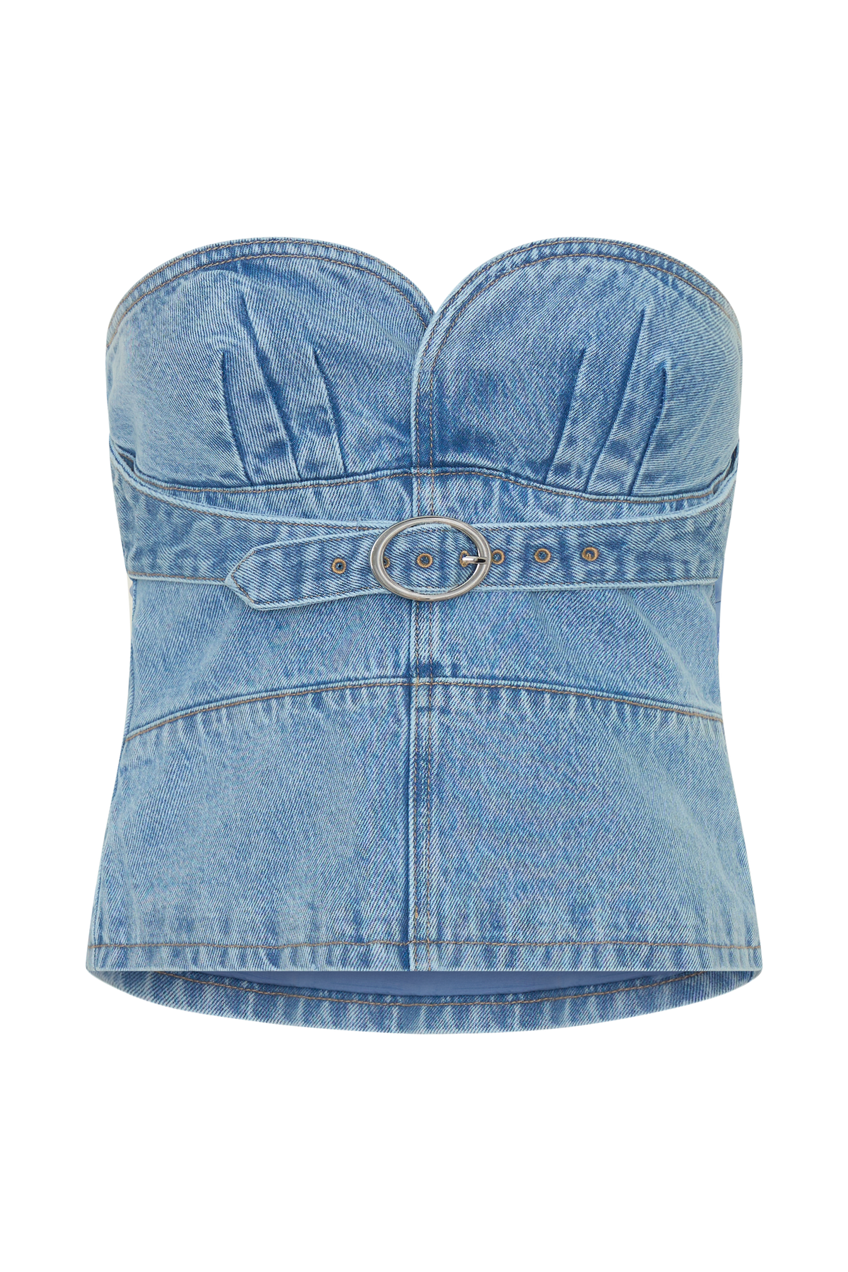 Tommy Strapless Denim Top With Buckle in Classic Blue – Chic&Drifts