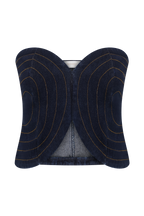 Tully Strapless Topstitch Denim Top in Indigo Blue – Chic&Drifts