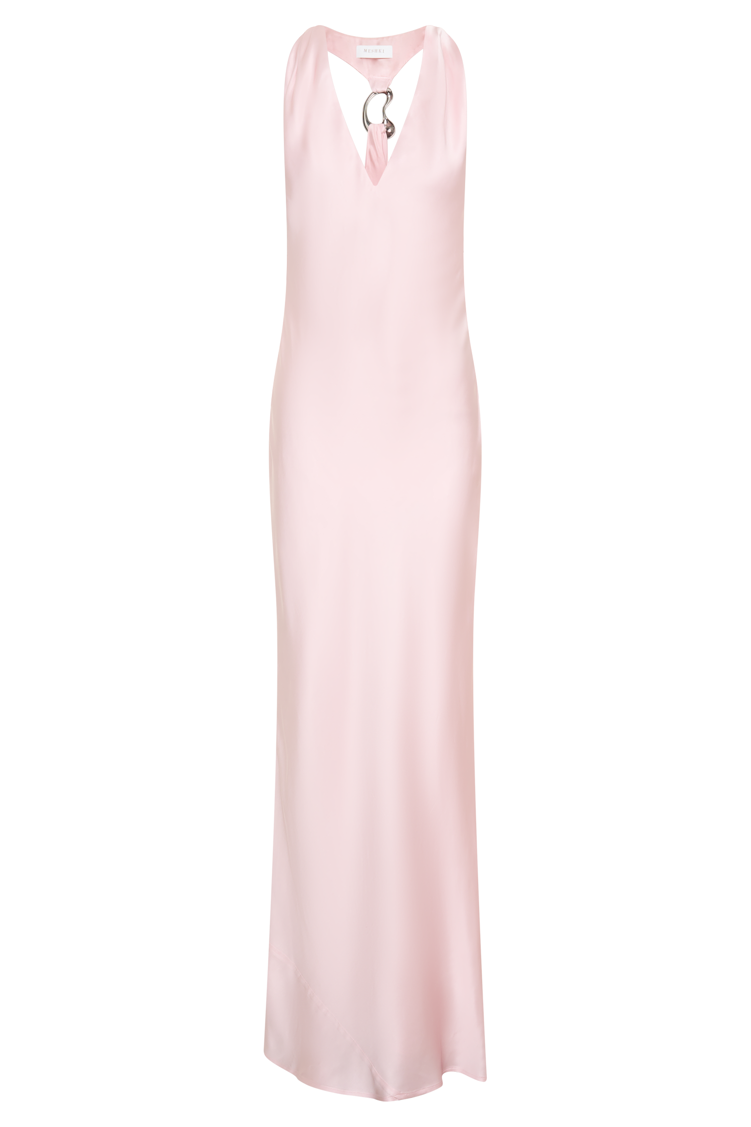 Winnie Halter Satin Maxi Dress With Hardware in Pale Pink – Chic&Drifts