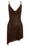 Zahra Diamante Cowl Mini Dress in Chocolate – Chic&Drifts