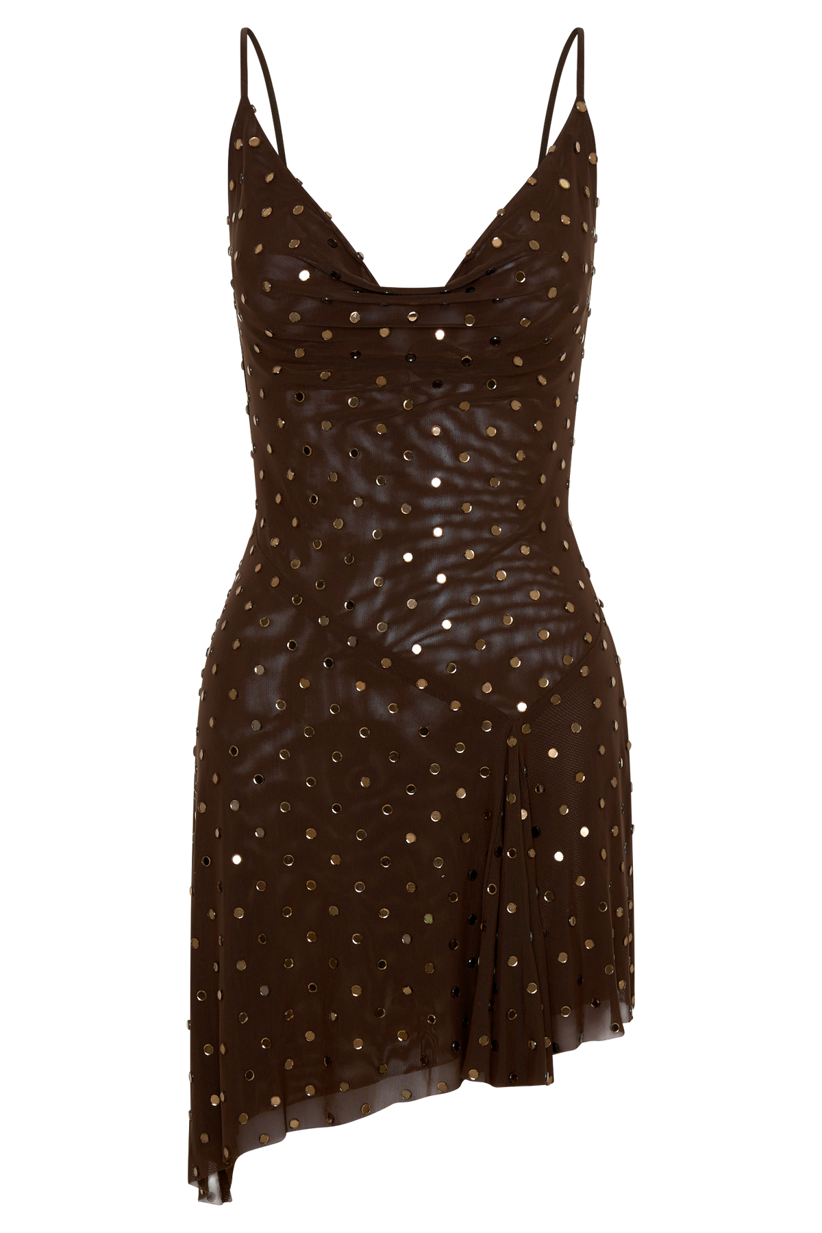 Zahra Diamante Cowl Mini Dress in Chocolate – Chic&Drifts