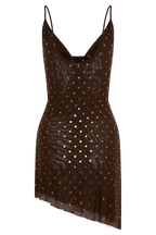 Zahra Diamante Cowl Mini Dress in Chocolate – Chic&Drifts