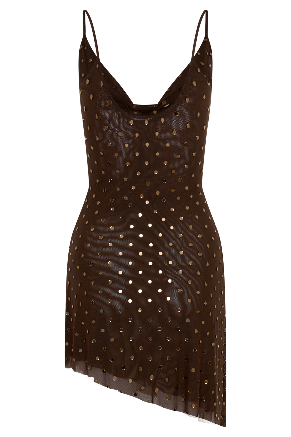 Zahra Diamante Cowl Mini Dress in Chocolate – Chic&Drifts