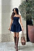 Cheyenne Scallop Denim Mini Dress in Indigo Blue – Chic&Drifts