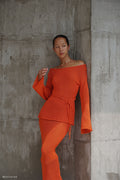 Reagan Off Shoulder Knit Top in Orange – Chic&Drifts