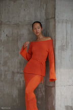 Reagan Off Shoulder Knit Top in Orange – Chic&Drifts
