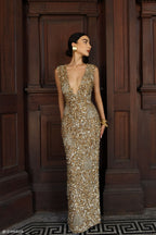 Astor Hand Embellished Maxi Dress in Gold – Chic&Drifts