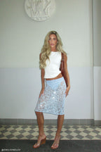 Kiara Pearl Beaded Midi Skirt in Powder Blue – Chic&Drifts