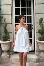 Sonja Keyhole Halter Cotton Mini Dress in White – Chic&Drifts
