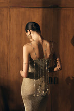 Shami Lurex Maxi Dress With Flowers in Gold – Chic&Drifts