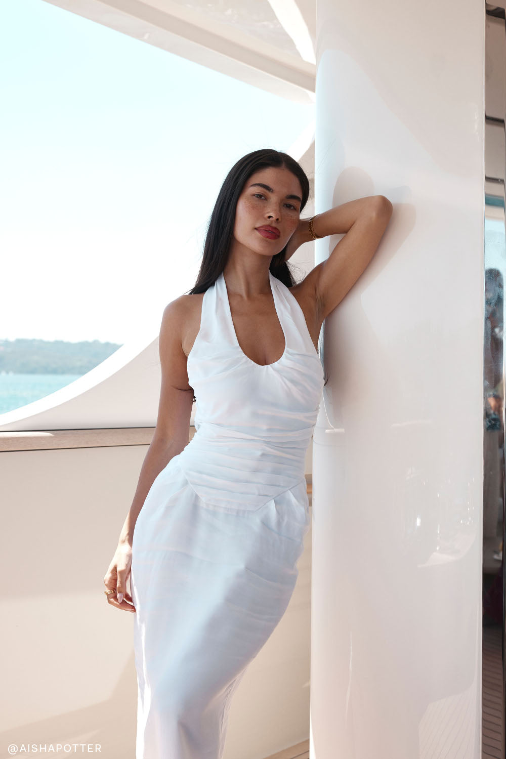 Daniela Ruched Halter Midi Dress