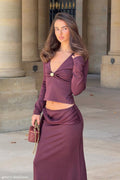 Miraby Front Ruched Knit Long Sleeve Top in Dark Chocolate – Chic&Drifts