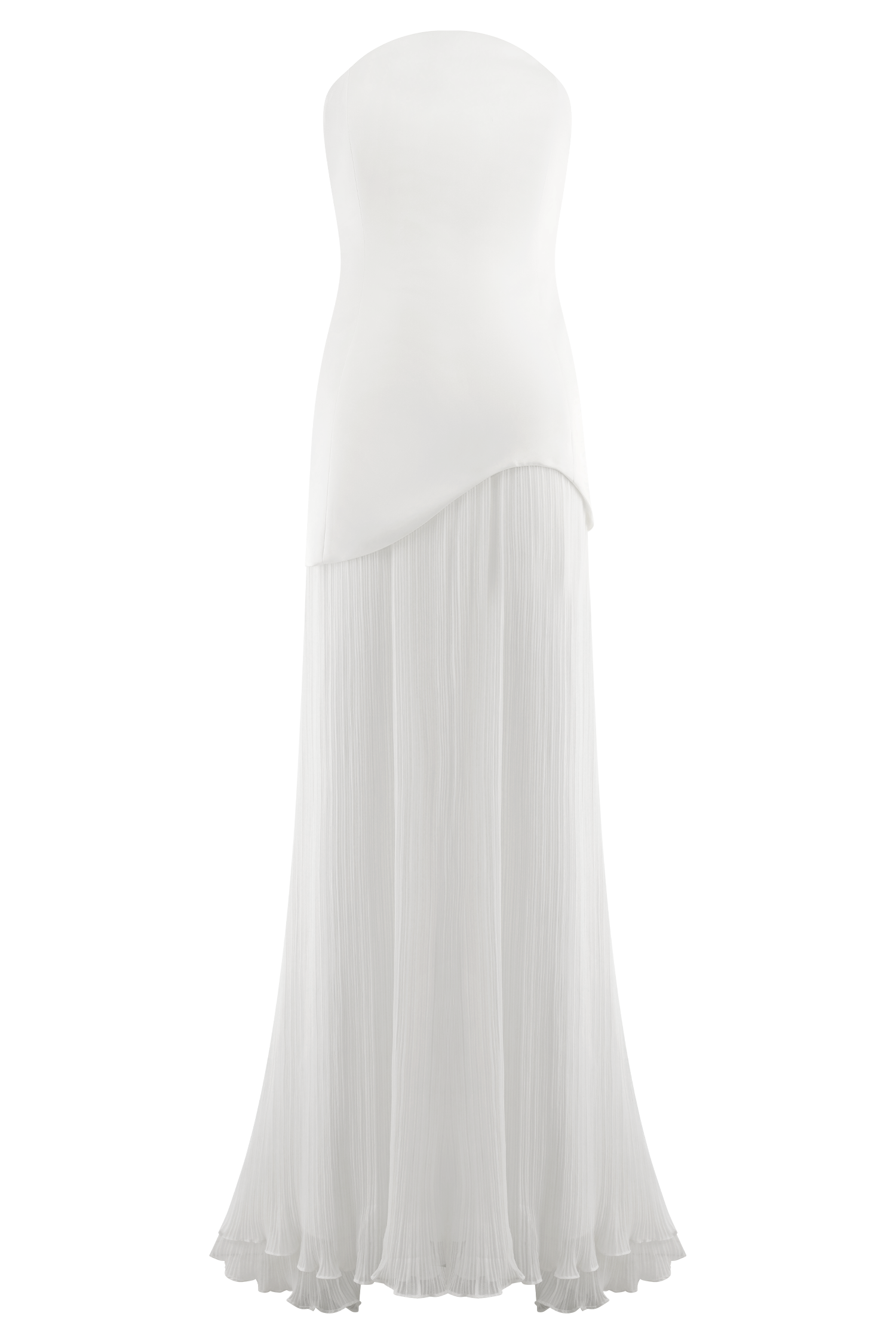 Juno Strapless Pleated Maxi Gown in White – Chic&Drifts