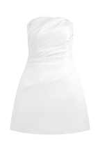 Leslie Gathered Taffeta Mini Dress in White – Chic&Drifts