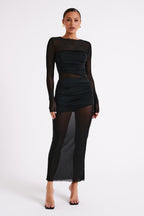 Kate Mesh And Nylon Maxi Dress in Black – Chic&Drifts