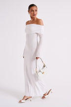 Josie Off Shoulder Mesh Maxi Dress in Ivory – Chic&Drifts
