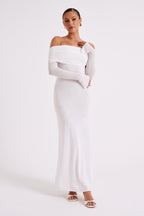 Josie Off Shoulder Mesh Maxi Dress in Ivory – Chic&Drifts