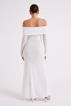 Josie Off Shoulder Mesh Maxi Dress in Ivory – Chic&Drifts