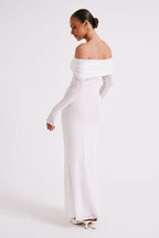 Josie Off Shoulder Mesh Maxi Dress in Ivory – Chic&Drifts