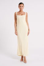 Ensley Satin Maxi Dress in Light Yellow – Chic&Drifts