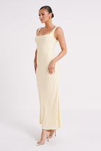 Ensley Satin Maxi Dress in Light Yellow – Chic&Drifts